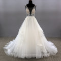 2021 Elegant Illusion Tulle Sexy Backless High Quality Beautiful Flower Pattern Lace Wedding Bride Gown